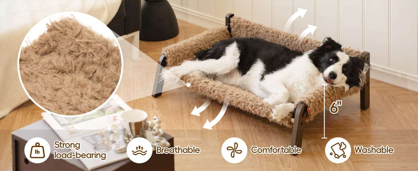 Sofa elevado de felpa para gatos y perros pequeños con reposabrazos