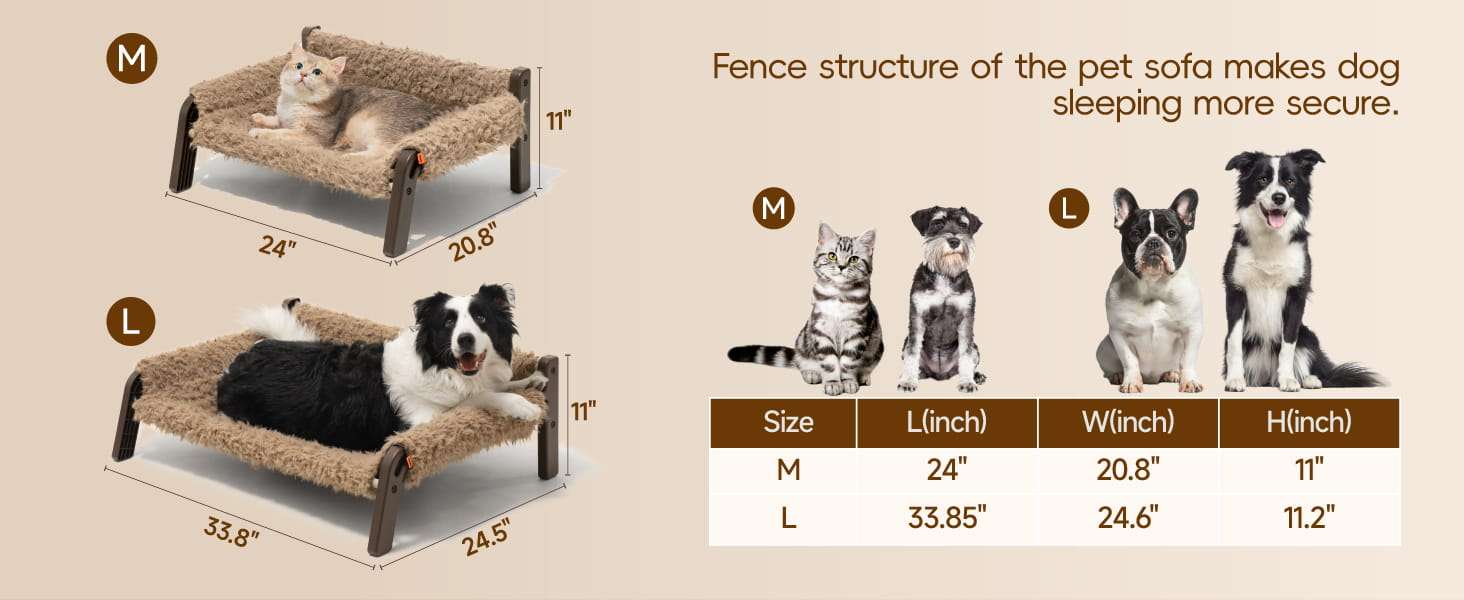 Sofa elevado de felpa para gatos y perros pequeños con reposabrazos