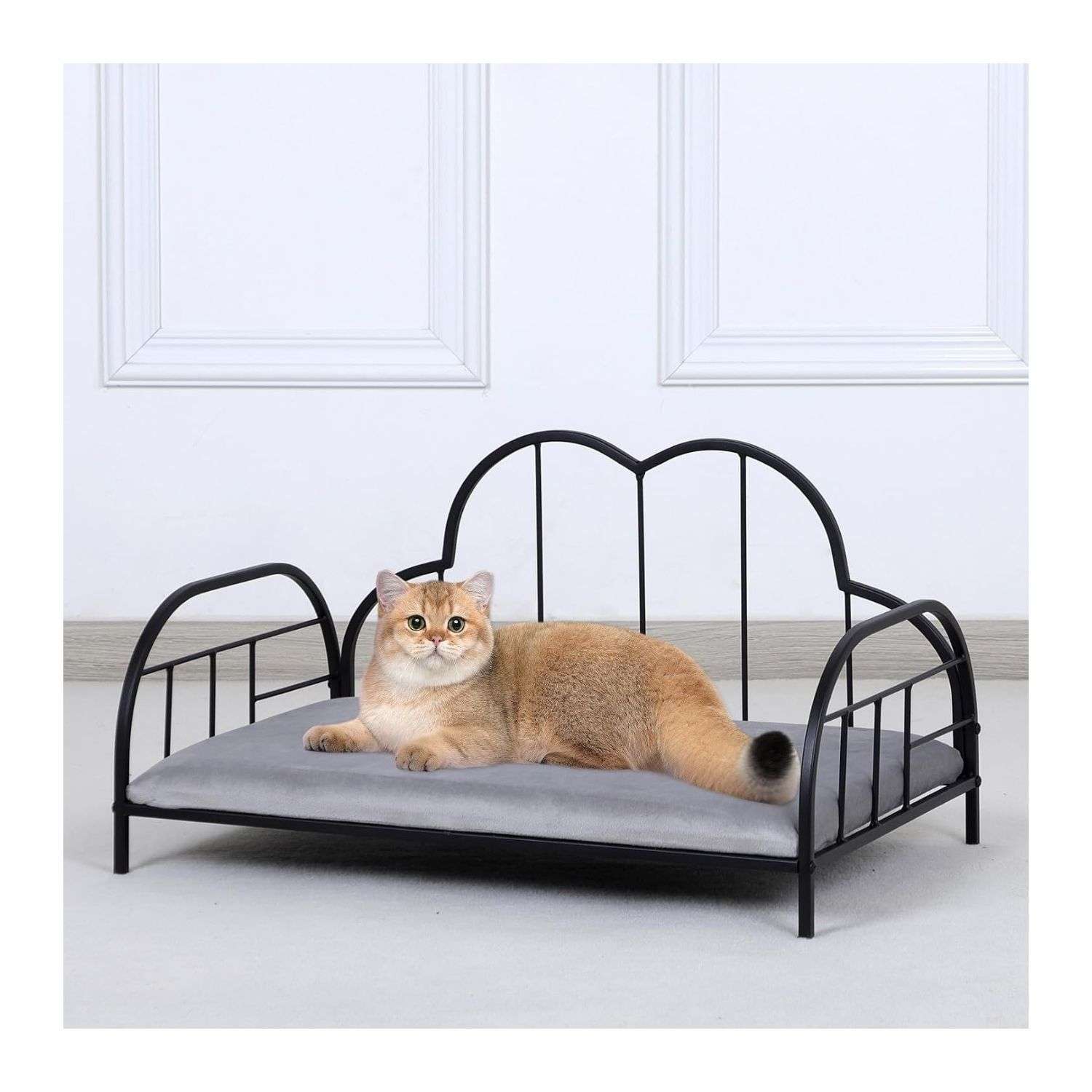 Sofá cama de terciopelo con marco de metal y espuma de alta densidad para perros pequeños.