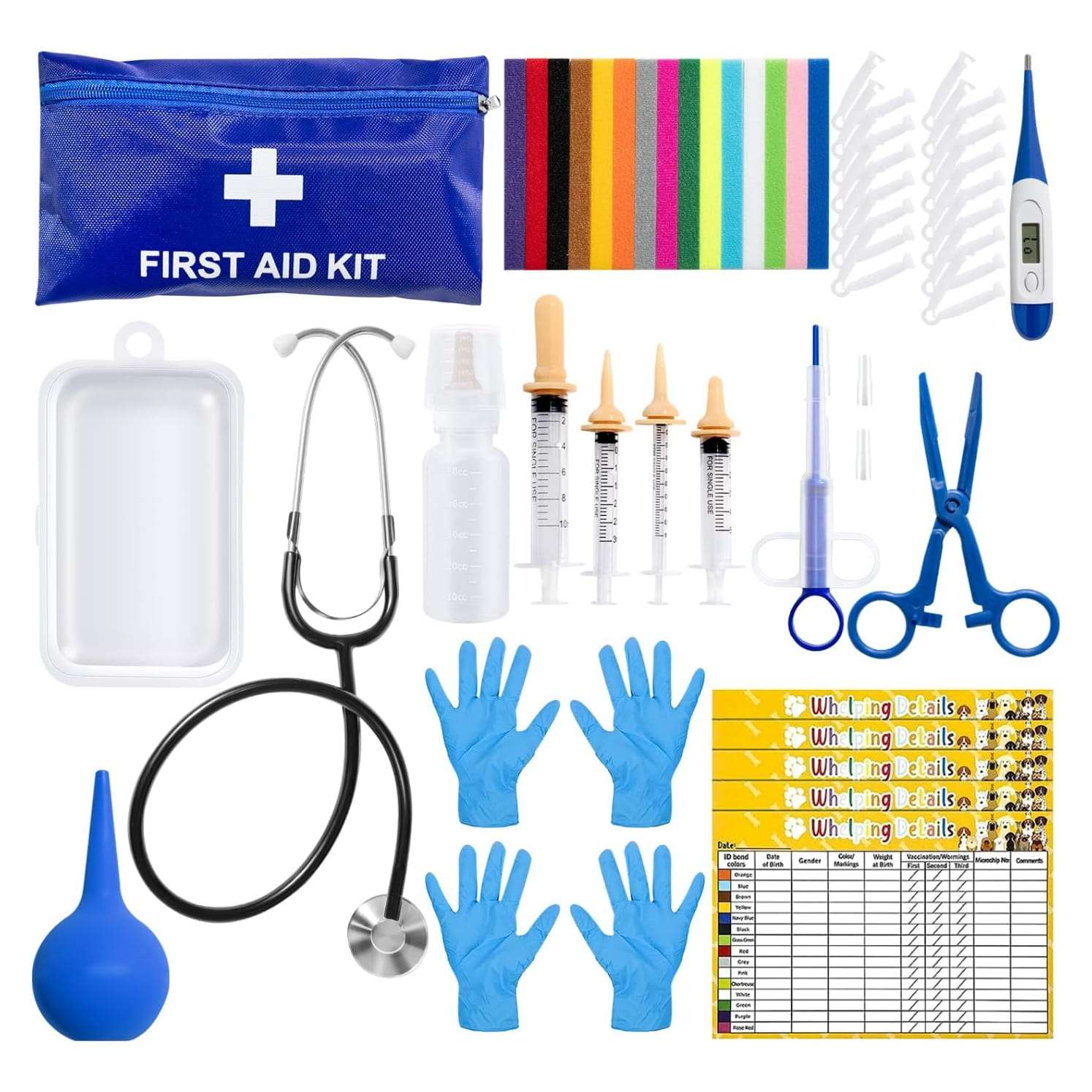 Kit completo de parto para cachorros y mascotas con accesorios medicos y bolso.