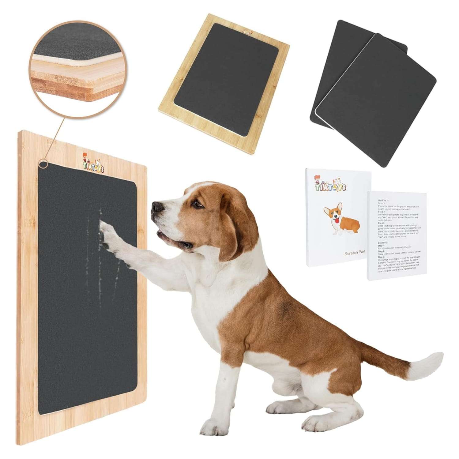 Tabla rascadora de uñas para perros con acolchado de espuma y lijas de repuesto.