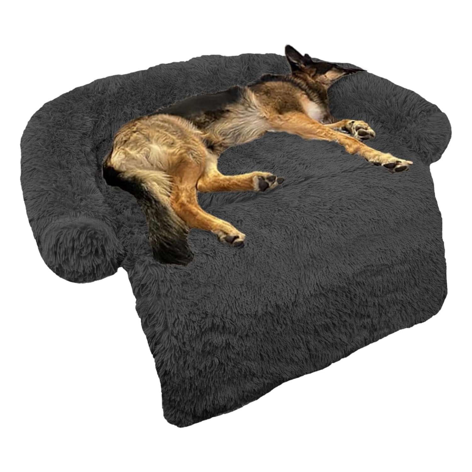 Cama calmante para perros con bordes elevados funda extraible lavable y base antideslizante.