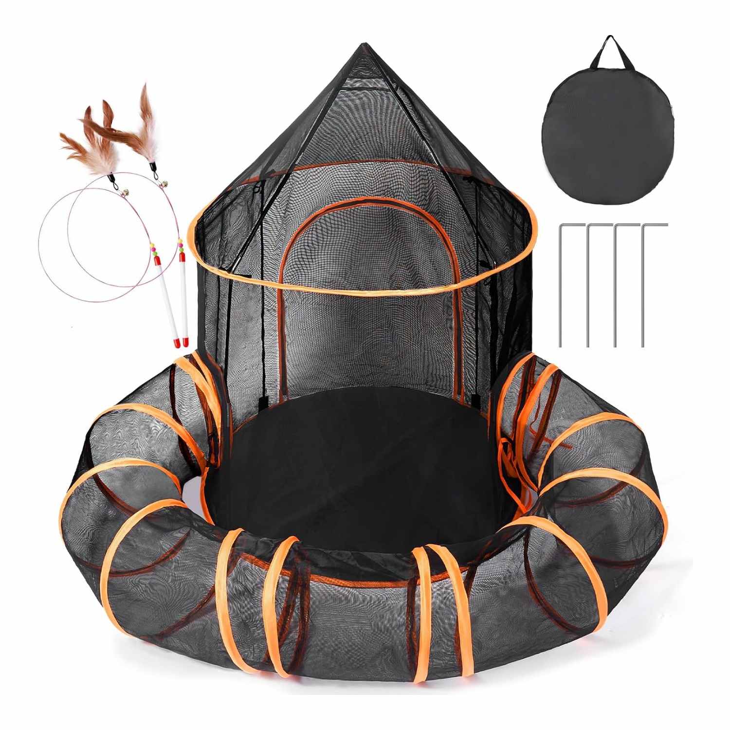 Corralito plegable para gatos con túneles de malla y carpa principal extra grande para exteriores.