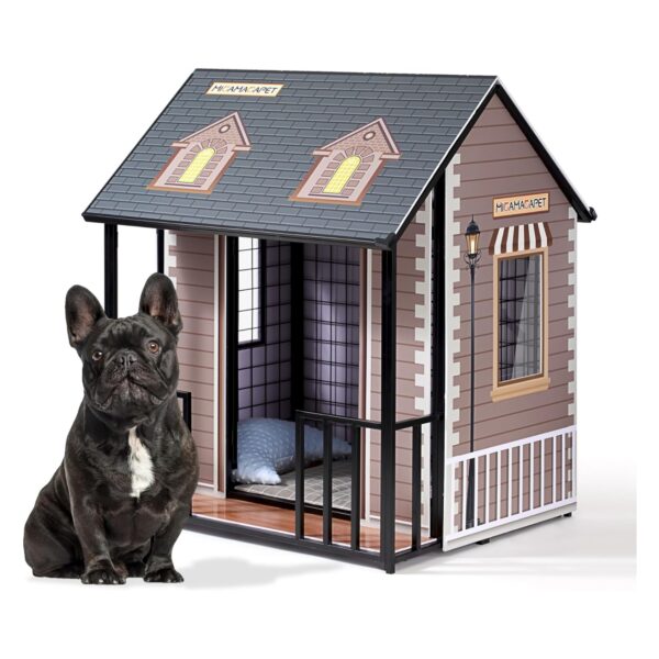 Jaula de Metal Diseño Casa para Perros - Puerta, Cerradura y Techo Removible (104x84x69 cm)
