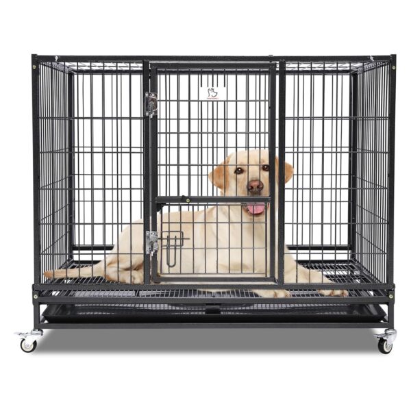 Jaula de Acero Plegable y Apilable para Perros - Doble Puerta, Bandeja Extraíble (109x71x90 cm)