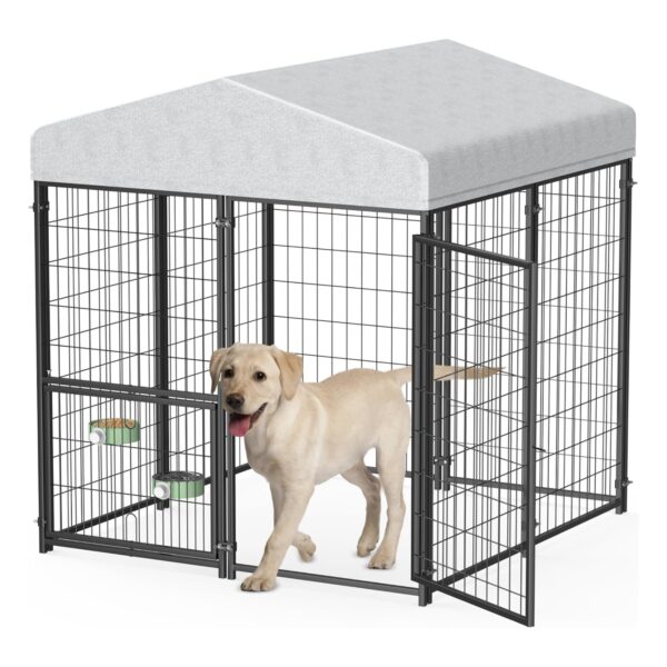 Jaula de Metal para Perros de Exterior - Con Techo, Comederos (124x122x134 cm)