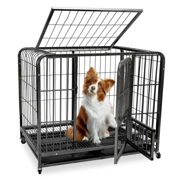Jaula de Metal con Ruedas para Perros y Gatos - Bandeja Extraíble