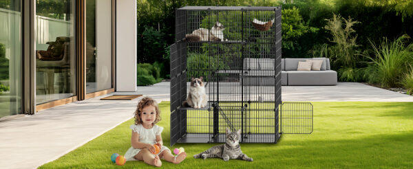 Jaula Grande de Acero Inoxidable para Gatos - 4 Niveles, Escalera y Hamaca (142x106x74 cm) - Image 12