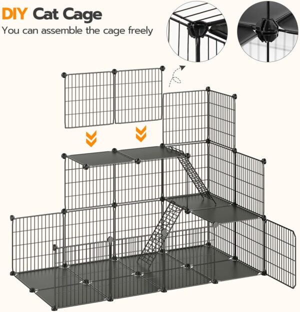 Jaula Grande de Acero Inoxidable para Gatos - 4 Niveles, Escalera y Hamaca (142x106x74 cm) - Image 4