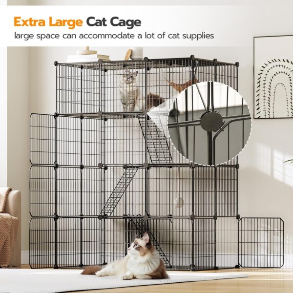 Jaula Grande de Acero Inoxidable para Gatos - 4 Niveles, Escalera y Hamaca (142x106x74 cm) - Image 3