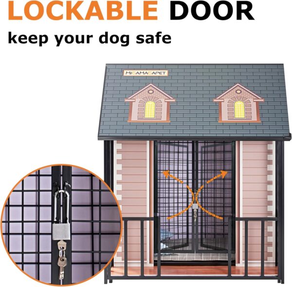 Jaula de Metal Diseño Casa para Perros - Puerta, Cerradura y Techo Removible (104x84x69 cm) - Image 5