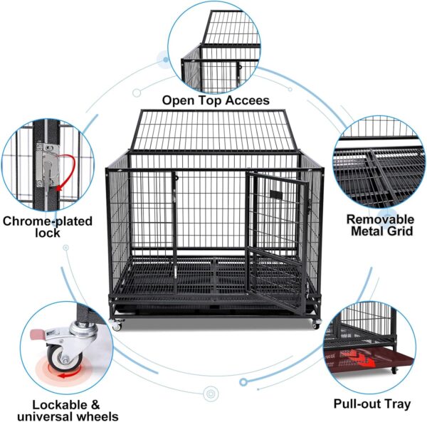 Jaula de Acero Plegable y Apilable para Perros - Doble Puerta, Bandeja Extraíble (109x71x90 cm) - Image 3