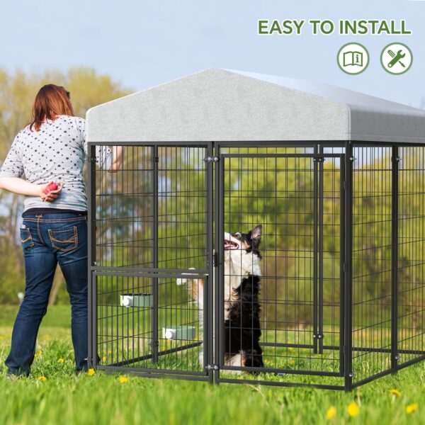 Jaula de Metal para Perros de Exterior - Con Techo, Comederos (124x122x134 cm) - Image 6