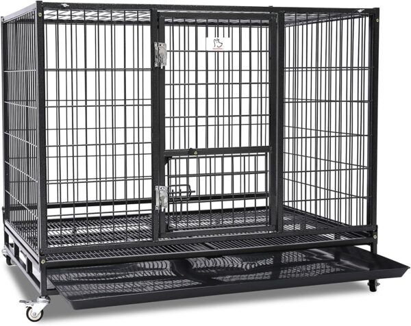 Jaula de Acero Plegable y Apilable para Perros - Doble Puerta, Bandeja Extraíble (109x71x90 cm) - Image 8