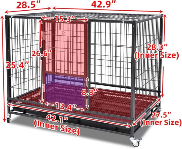 Jaula de Acero Plegable y Apilable para Perros - Doble Puerta, Bandeja Extraíble (109x71x90 cm) - Image 4