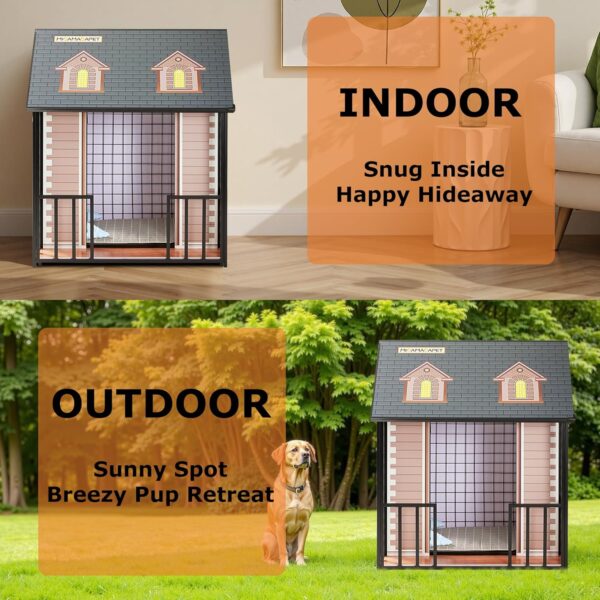 Jaula de Metal Diseño Casa para Perros - Puerta, Cerradura y Techo Removible (104x84x69 cm) - Image 8