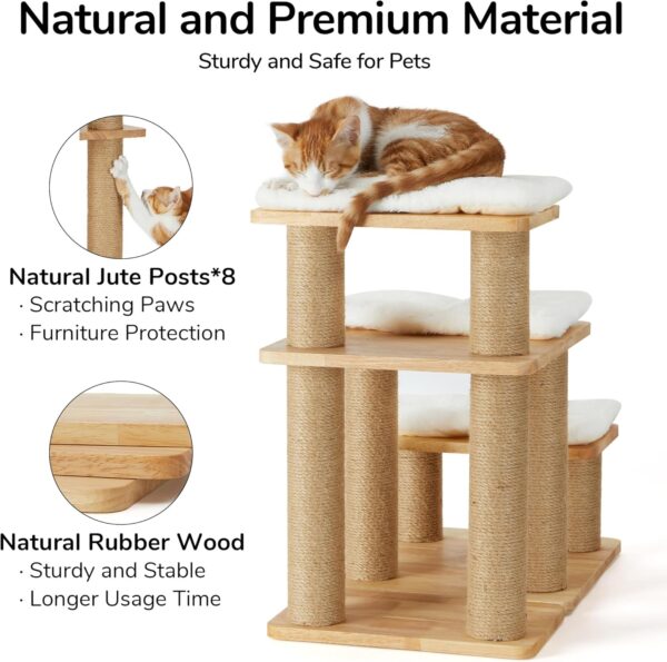 Escalera de Madera Maciza para Gatos y Perros - Con Rascador y Soporte 90 kg (55x32x51 cm) - Image 4