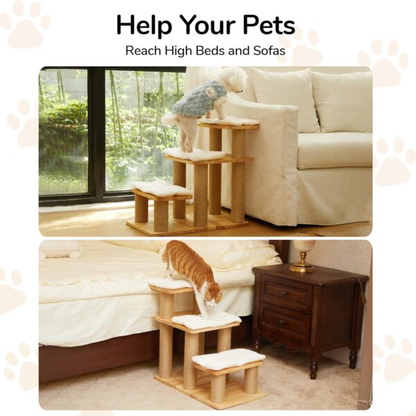 Escalera de Madera Maciza para Gatos y Perros - Con Rascador y Soporte 90 kg (55x32x51 cm) - Image 3