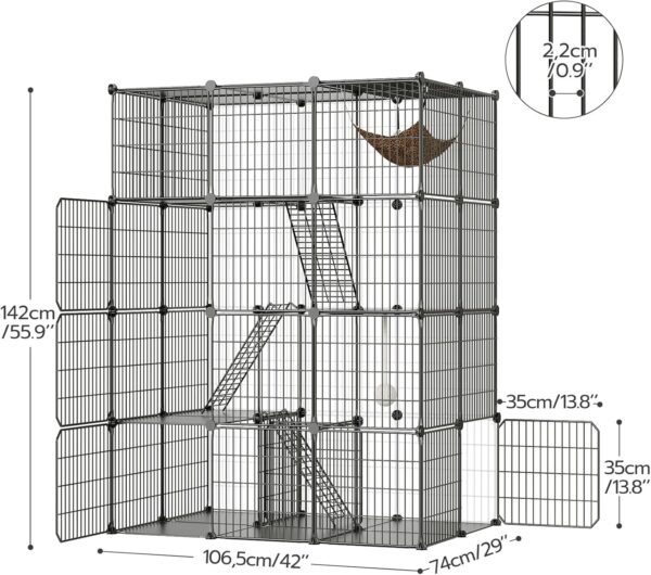 Jaula Grande de Acero Inoxidable para Gatos - 4 Niveles, Escalera y Hamaca (142x106x74 cm) - Image 2