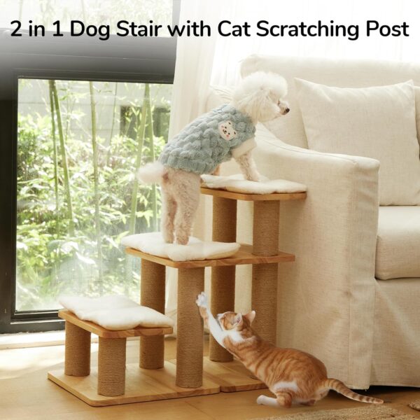 Escalera de Madera Maciza para Gatos y Perros - Con Rascador y Soporte 90 kg (55x32x51 cm) - Image 2