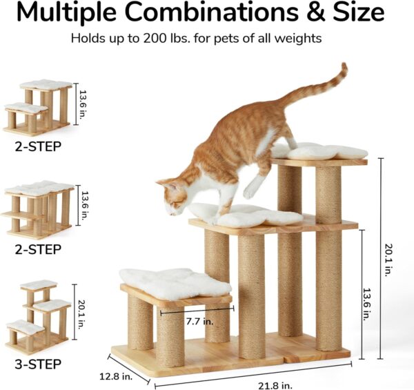 Escalera de Madera Maciza para Gatos y Perros - Con Rascador y Soporte 90 kg (55x32x51 cm) - Image 7