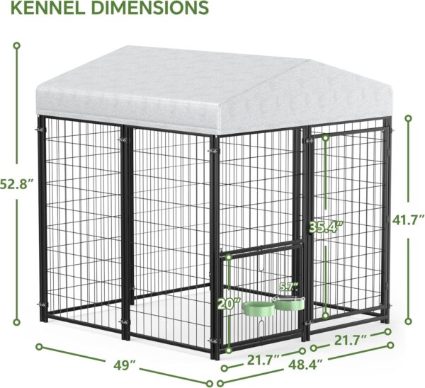 Jaula de Metal para Perros de Exterior - Con Techo, Comederos (124x122x134 cm) - Image 7