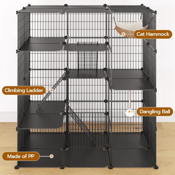 Jaula Grande de Acero Inoxidable para Gatos - 4 Niveles, Escalera y Hamaca (142x106x74 cm) - Image 6