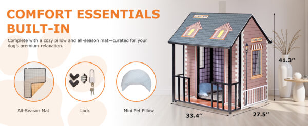 Jaula de Metal Diseño Casa para Perros - Puerta, Cerradura y Techo Removible (104x84x69 cm) - Image 14