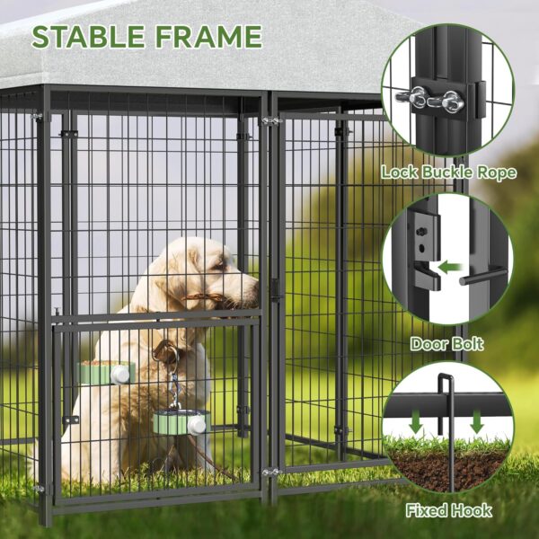 Jaula de Metal para Perros de Exterior - Con Techo, Comederos (124x122x134 cm) - Image 5