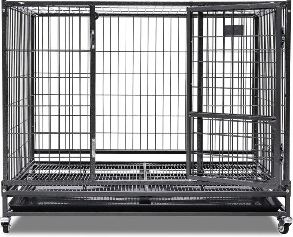 Jaula de Acero Plegable y Apilable para Perros - Doble Puerta, Bandeja Extraíble (109x71x90 cm) - Image 6