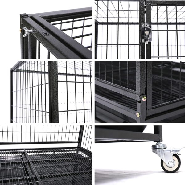 Jaula de Acero Plegable y Apilable para Perros - Doble Puerta, Bandeja Extraíble (109x71x90 cm) - Image 7