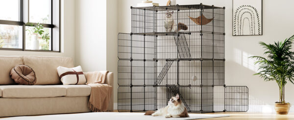 Jaula Grande de Acero Inoxidable para Gatos - 4 Niveles, Escalera y Hamaca (142x106x74 cm) - Image 10