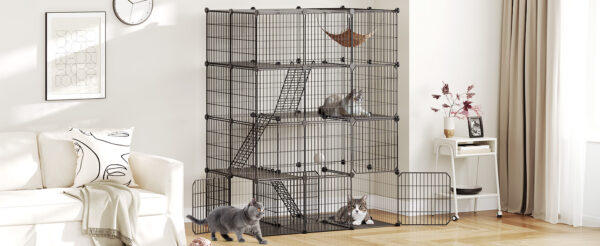 Jaula Grande de Acero Inoxidable para Gatos - 4 Niveles, Escalera y Hamaca (142x106x74 cm) - Image 11
