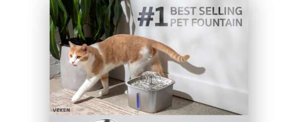 Fuente de agua de acero inoxidable 2.8L para mascotas. Bebedero con luz LED de nivel, ideal para perros y gatos que buscan agua fresca y limpia.