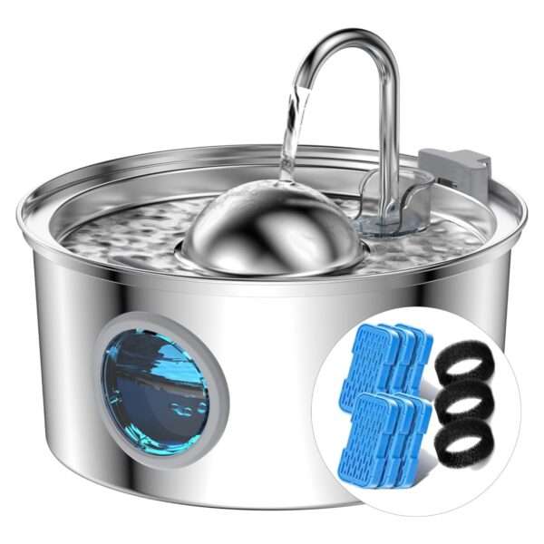 Fuente de agua de acero inoxidable 3.2L para perros y gatos. Bebedero con bomba silenciosa, ideal para una hidratación limpia.
