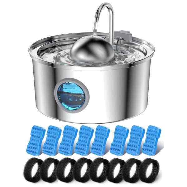 Fuente de agua de acero inoxidable 3.2L para perros y gatos. Bebedero con bomba silenciosa, ideal para una hidratación limpia.
