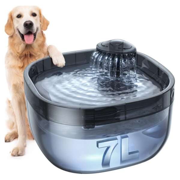 Fuente de agua para mascotas de 7L, ultra silenciosa. Bebedero de gran capacidad ideal para perros grandes o múltiples gatos, asegura agua fresca sin ruido.