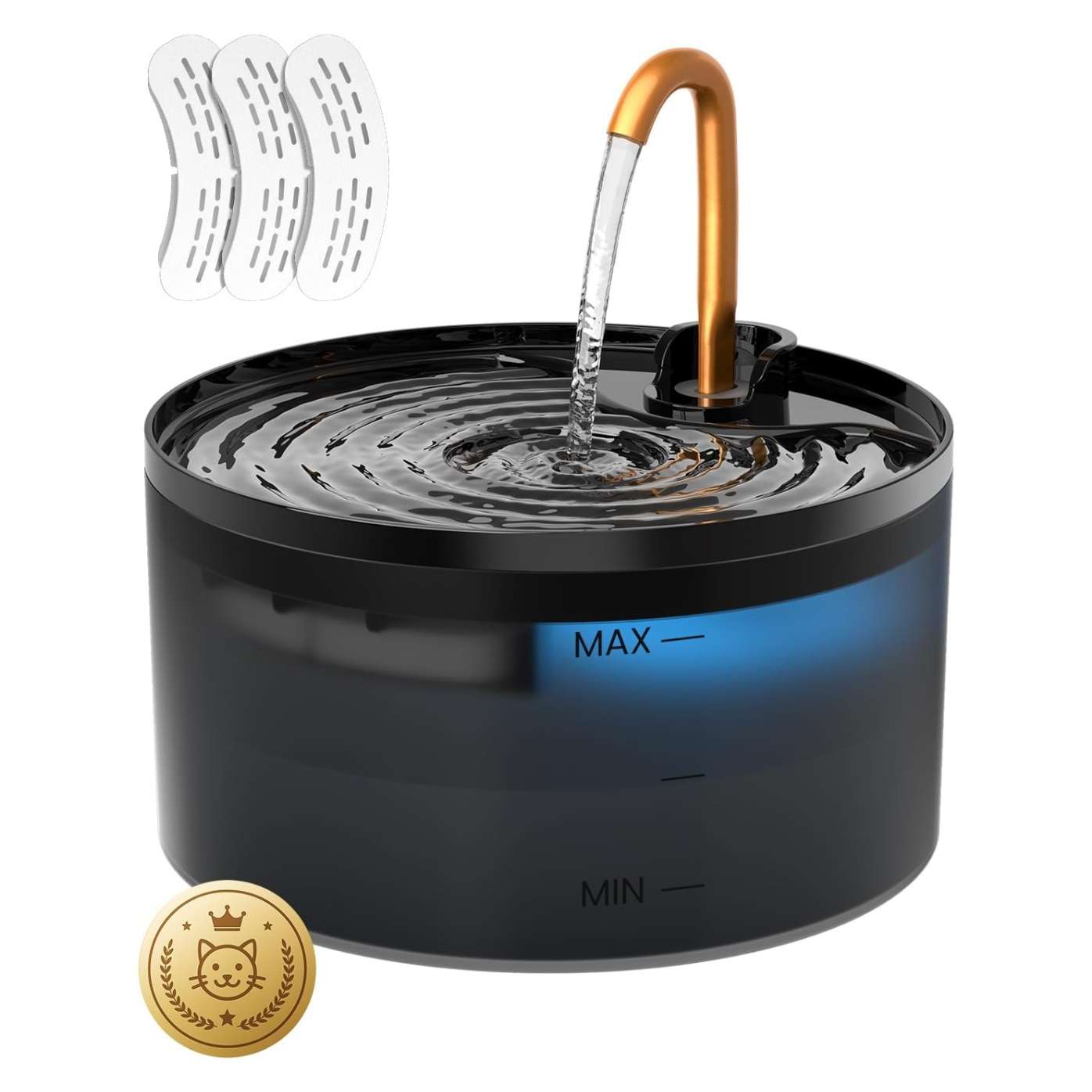 Fuente de agua para mascotas 2.1L con grifo. Bebedero que imita un chorro de agua, ideal para perros y gatos que prefieren beber de un grifo.