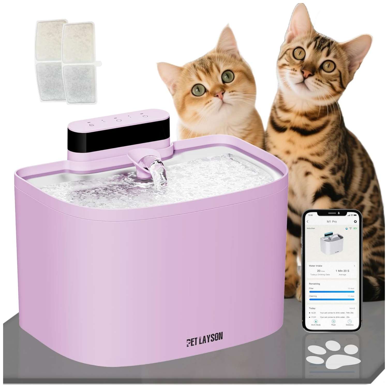 Fuente de agua inalámbrica 3.6L para mascotas. Bebedero recargable con control por aplicación móvil, ideal para monitorear y gestionar la hidratación de perros y gatos.
