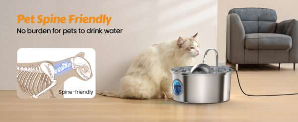 Fuente de agua de acero inoxidable 3.2L para perros y gatos. Bebedero con bomba silenciosa, ideal para una hidratación limpia.