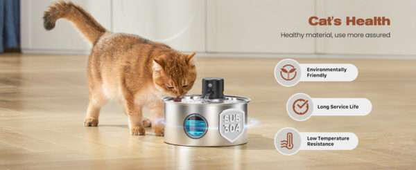 Fuente de agua inalámbrica de acero inoxidable 3.2L para perros y gatos. Bebedero automático recargable, higiénico y moderno.