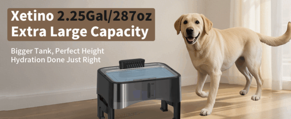 Fuente de agua elevada ajustable 2.2L para mascotas. Bebedero con 4 alturas, ideal para perros y gatos de diferentes tamaños o con problemas articulares.
