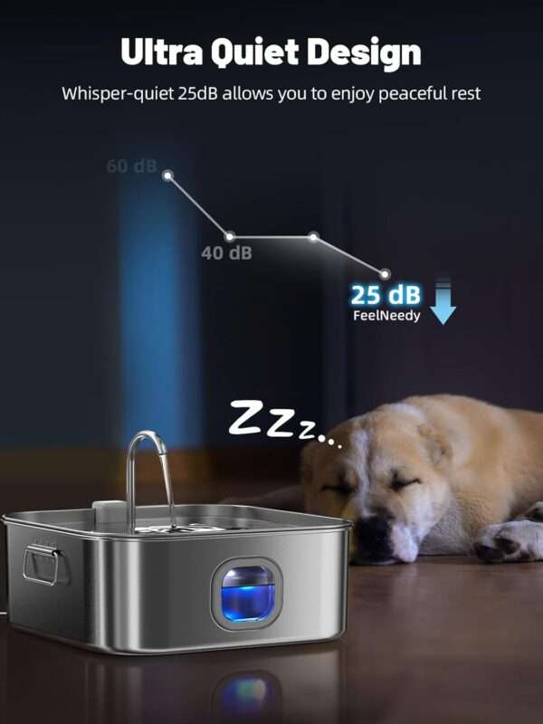 Fuente de agua para mascotas de 12 L, acero inoxidable. Bebedero súper silencioso con luz LED indicadora de nivel de agua, ideal para perros grandes y varios gatos.