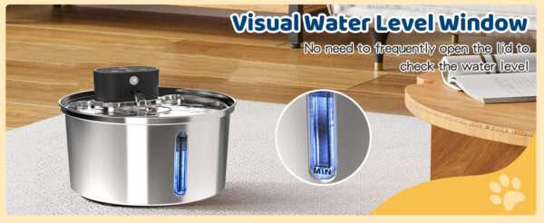 Fuente de agua inalámbrica recargable de acero inoxidable 3.2L para mascotas. Bebedero portátil y duradero, ideal para perros y gatos, con diseño moderno.