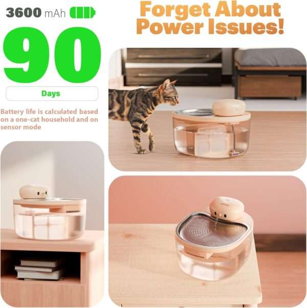 Fuente de agua inalámbrica para mascotas 3L. Bebedero con sensor de movimiento y bandeja de acero inoxidable, ideal para perros y gatos.