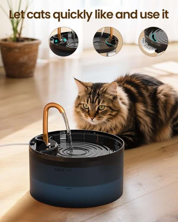 Fuente de agua para mascotas 2.1L con grifo. Bebedero que imita un chorro de agua, ideal para perros y gatos que prefieren beber de un grifo.