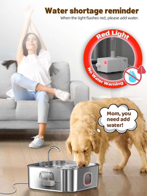 Fuente de agua para mascotas de 12 L, acero inoxidable. Bebedero súper silencioso con luz LED indicadora de nivel de agua, ideal para perros grandes y varios gatos.