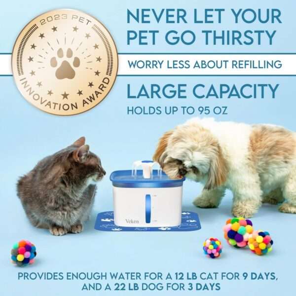 Fuente de agua para mascotas 2.8L con alfombra antiderrames y luz LED. Bebedero con base antideslizante para perros y gatos, ideal para mantener el suelo limpio.