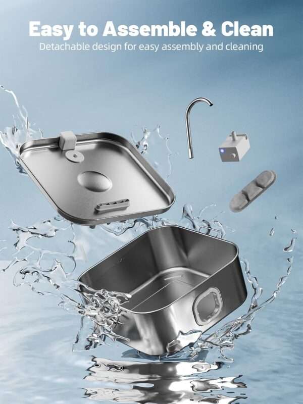 Fuente de agua para mascotas de 12 L, acero inoxidable. Bebedero súper silencioso con luz LED indicadora de nivel de agua, ideal para perros grandes y varios gatos.