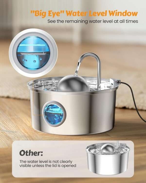 Fuente de agua de acero inoxidable 3.2L para perros y gatos. Bebedero con bomba silenciosa, ideal para una hidratación limpia.